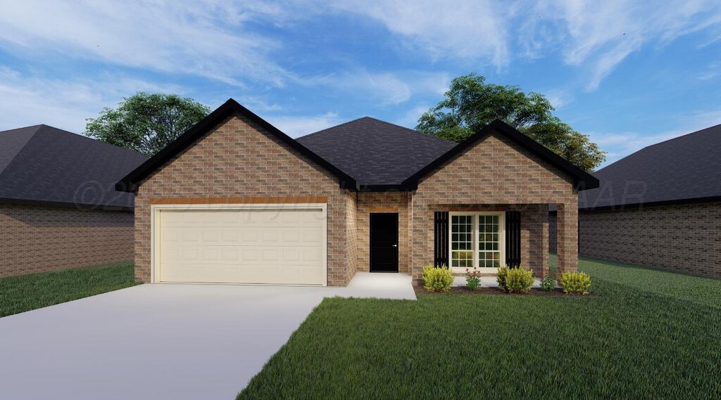 7511 Wellington Ct, Amarillo, TX 79119 - craftsman-style home with driveway, a front yard, a garage, and brick siding