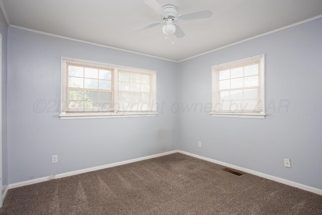 4417 Andrews Ave, Amarillo, TX 79106 - empty room with carpet floors, ceiling fan, and ornamental molding