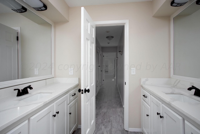 bathroom featuring vanity and hardwood / wood-style floors