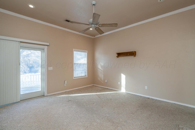 212 S Timbercreek Dr, Amarillo, TX 79118 - carpeted empty room with baseboards, a ceiling fan, ornamental molding, and recessed lighting