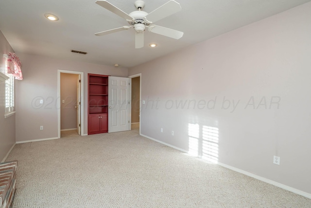 212 S Timbercreek Dr, Amarillo, TX 79118 - unfurnished bedroom with light colored carpet, baseboards, recessed lighting, and ceiling fan