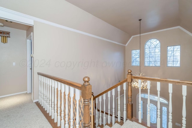 212 S Timbercreek Dr, Amarillo, TX 79118 - staircase featuring carpet, baseboards, and vaulted ceiling