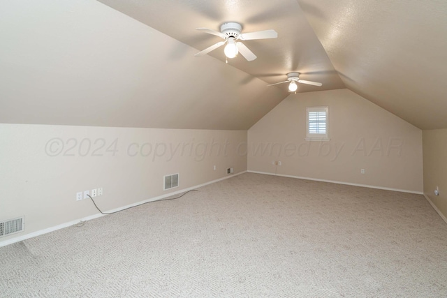 212 S Timbercreek Dr, Amarillo, TX 79118 - additional living space featuring a ceiling fan, baseboards, light carpet, and lofted ceiling