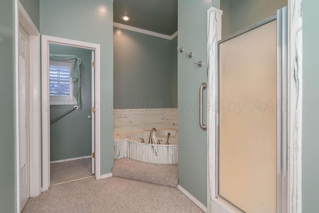 212 S Timbercreek Dr, Amarillo, TX 79118 - full bath with a stall shower, ornamental molding, a bath, and baseboards
