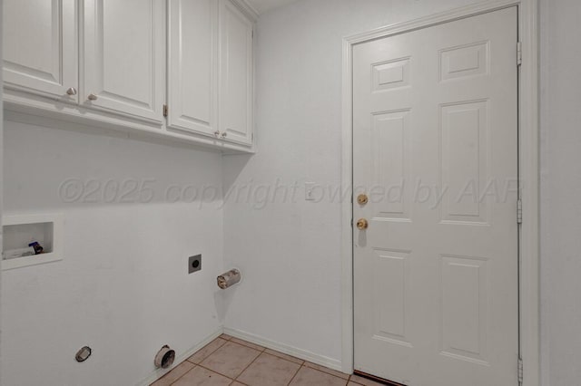 6611 Admiral Ct, Amarillo, TX 79124 - laundry area with cabinet space, electric dryer hookup, light tile patterned floors, and washer hookup
