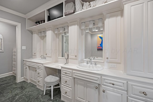 2606 S Lipscomb St, Amarillo, TX 79109 - full bathroom featuring ornamental molding, vanity, and baseboards