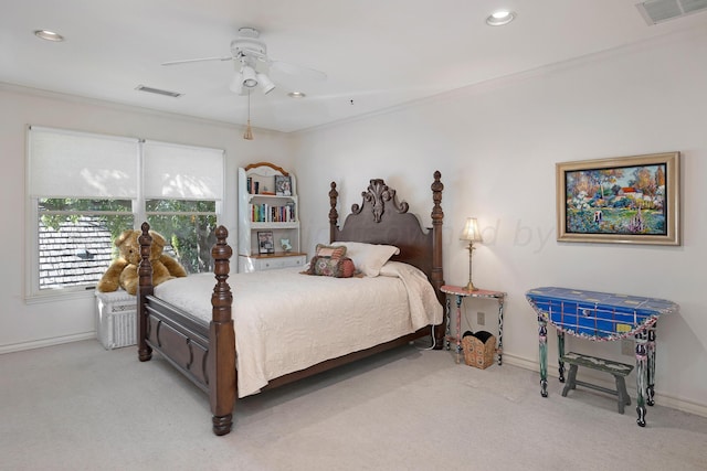 2606 S Lipscomb St, Amarillo, TX 79109 - bedroom with crown molding, carpet, baseboards, recessed lighting, and ceiling fan