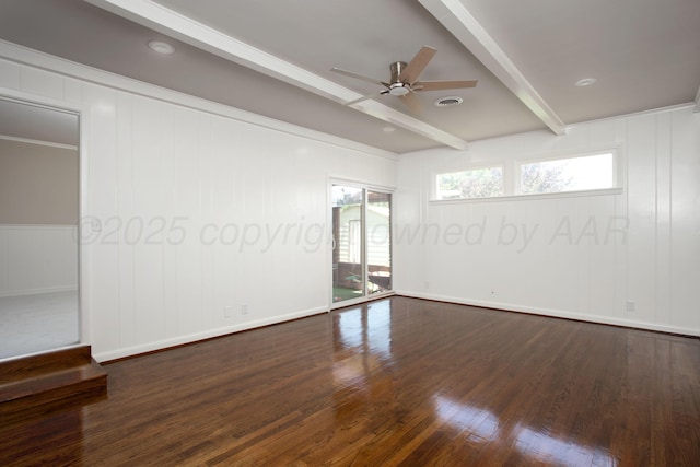 5214 George Ter, Amarillo, TX 79106 - spare room featuring a decorative wall, beam ceiling, wood finished floors, and a ceiling fan