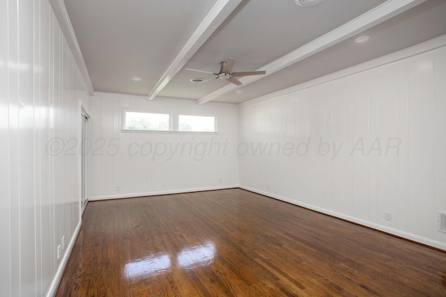 5214 George Ter, Amarillo, TX 79106 - empty room with dark wood-style floors, beam ceiling, and ceiling fan