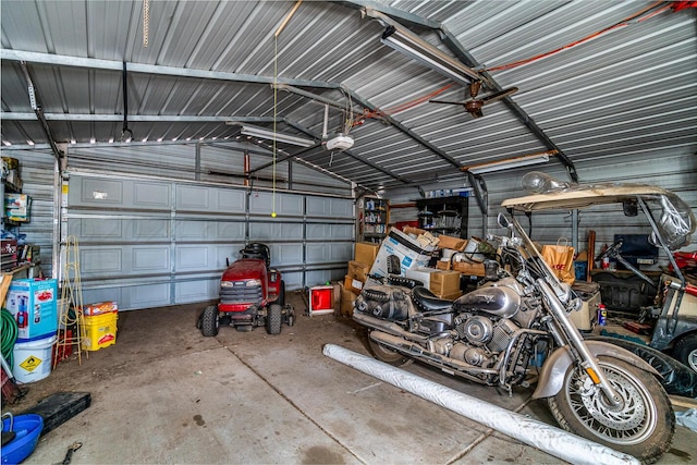 garage with a garage door opener