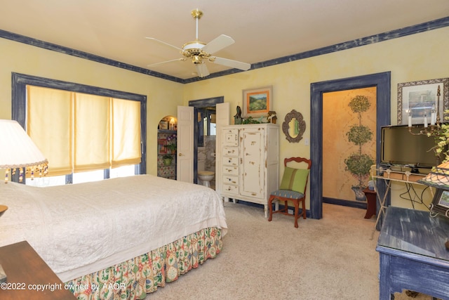 1607 S Harrison St, Amarillo, TX 79102 - bedroom featuring carpet, crown molding, baseboards, and a ceiling fan