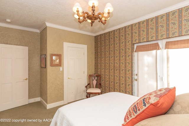 1607 S Harrison St, Amarillo, TX 79102 - carpeted bedroom featuring a chandelier, ornamental molding, and baseboards