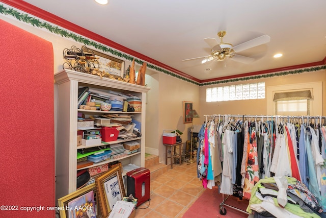 1607 S Harrison St, Amarillo, TX 79102 - spacious closet featuring a ceiling fan and tile patterned floors