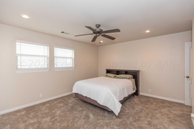 bedroom with carpet floors and ceiling fan