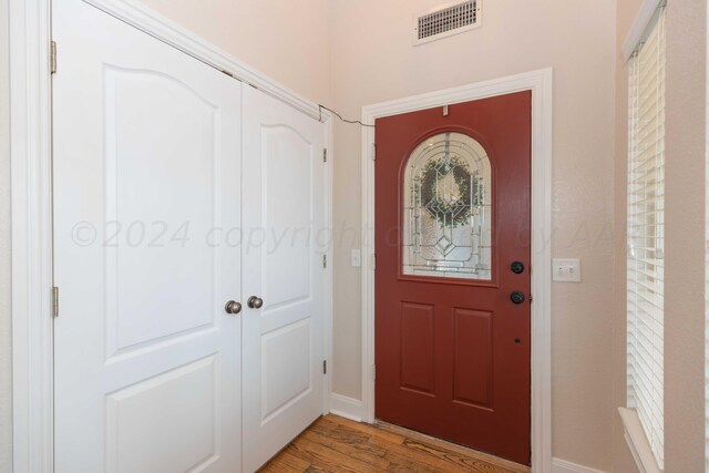 foyer entrance with wood-type flooring