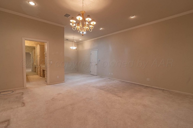 7402 Park Ridge Dr, Amarillo, TX 79119 - unfurnished room featuring recessed lighting, light carpet, a chandelier, baseboards, and crown molding
