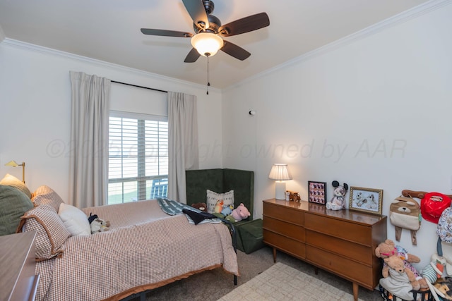 25 Nicci Ln, Canyon, TX 79015 - bedroom with ornamental molding, carpet, and a ceiling fan
