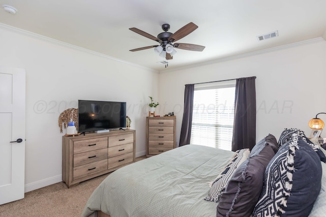 25 Nicci Ln, Canyon, TX 79015 - bedroom featuring crown molding, light carpet, baseboards, and ceiling fan