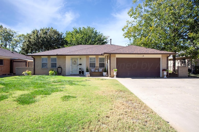 ranch-style house with a front lawn and a garage