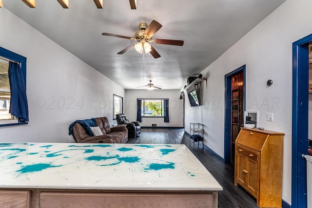 bedroom featuring dark hardwood / wood-style flooring and ceiling fan