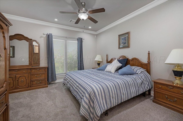 8205 S Liberty Cir, Amarillo, TX 79119 - carpeted bedroom featuring ornamental molding, recessed lighting, and ceiling fan