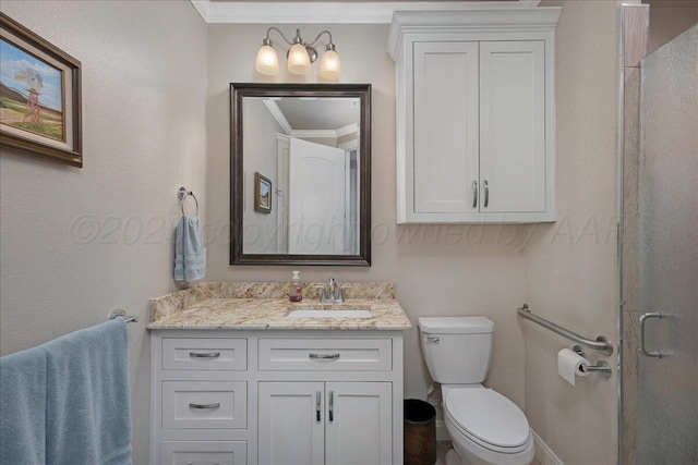 8205 S Liberty Cir, Amarillo, TX 79119 - bathroom with vanity, ornamental molding, and a shower stall