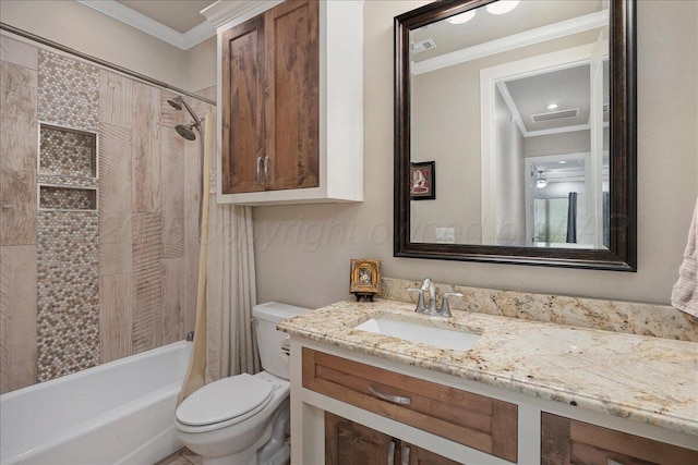 8205 S Liberty Cir, Amarillo, TX 79119 - bathroom with crown molding, vanity, and shower / bath combo with shower curtain