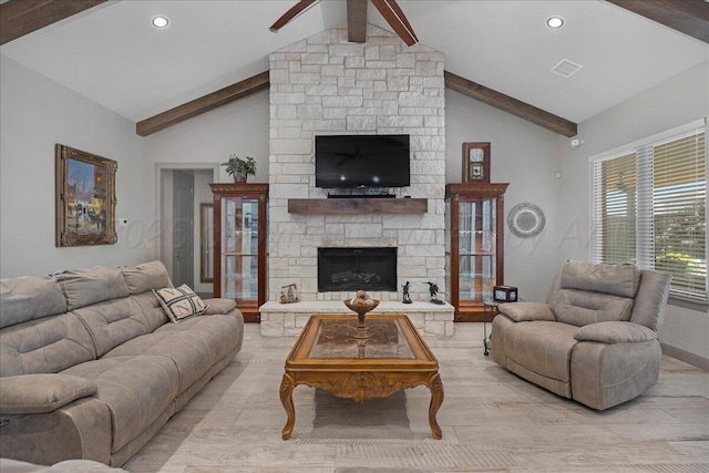 8205 S Liberty Cir, Amarillo, TX 79119 - living area featuring a fireplace, a ceiling fan, and recessed lighting