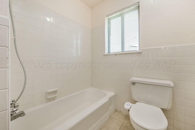 4720 Cherokee Trl, Amarillo, TX 79109 - full bathroom featuring a bathtub, tile walls, tile patterned flooring, a shower, and a wainscoted wall