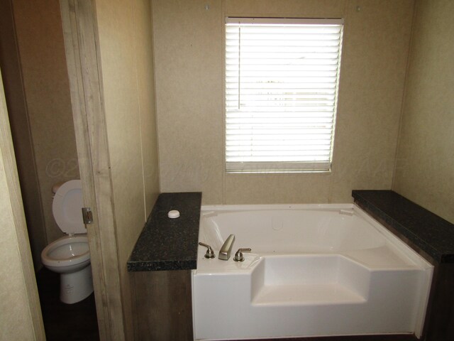 bathroom with a bathtub, toilet, and plenty of natural light