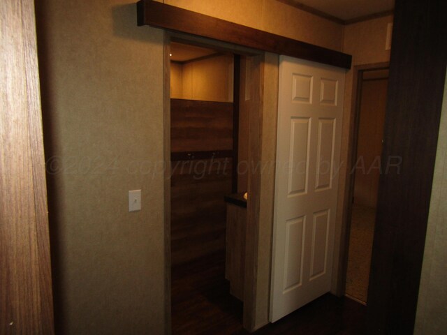 hallway with dark wood-type flooring