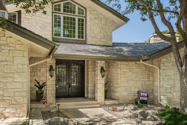 3506 Van Winkle Dr, Amarillo, TX 79121 - view of exterior entry featuring french doors and stone siding