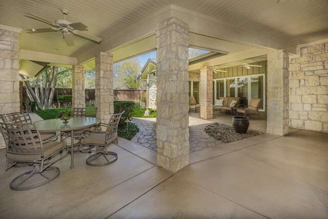 3506 Van Winkle Dr, Amarillo, TX 79121 - view of patio featuring fence, ceiling fan, outdoor lounge area, and outdoor dining area