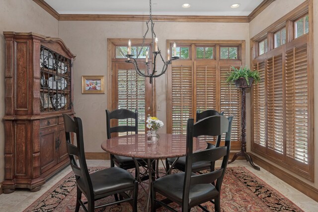 3506 Van Winkle Dr, Amarillo, TX 79121 - dining area featuring recessed lighting, crown molding, baseboards, and an inviting chandelier