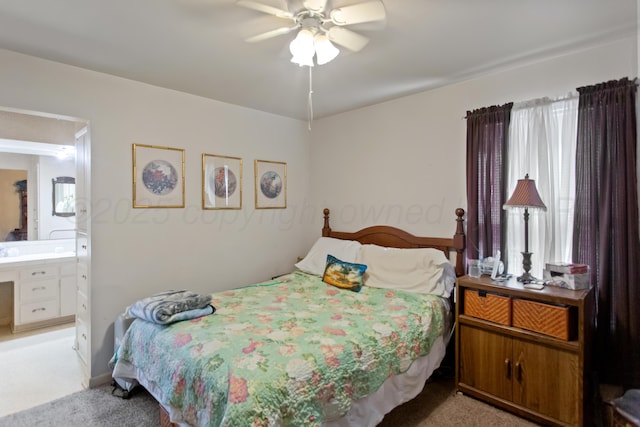 carpeted bedroom featuring a ceiling fan