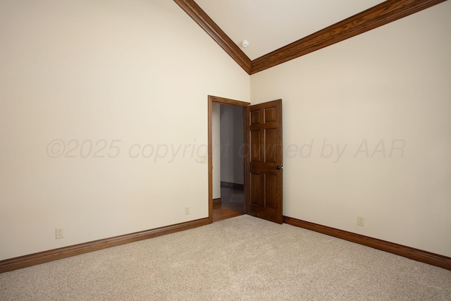 4602 Cape Verde Ct, Amarillo, TX 79119 - carpeted empty room featuring high vaulted ceiling, ornamental molding, and a smoke detector
