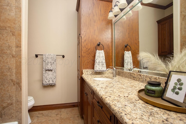 4602 Cape Verde Ct, Amarillo, TX 79119 - full bathroom with double vanity, tile patterned floors, and crown molding