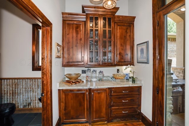 bar with light stone countertops