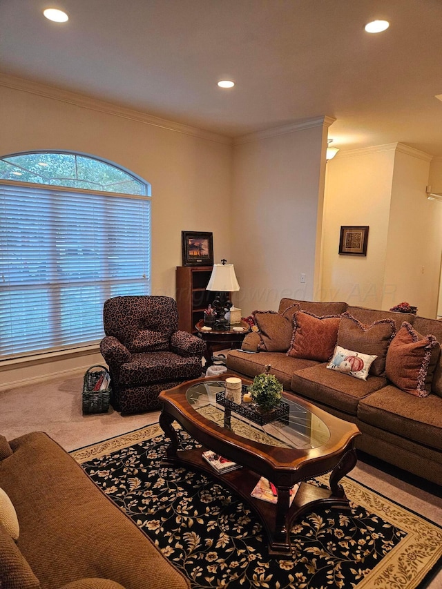 7205 Columbia Ln, Amarillo, TX 79109 - living area with recessed lighting, carpet floors, and ornamental molding
