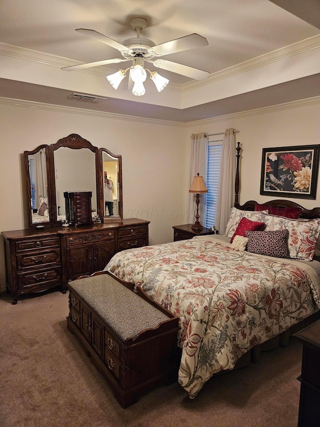 7205 Columbia Ln, Amarillo, TX 79109 - carpeted bedroom featuring crown molding and a ceiling fan