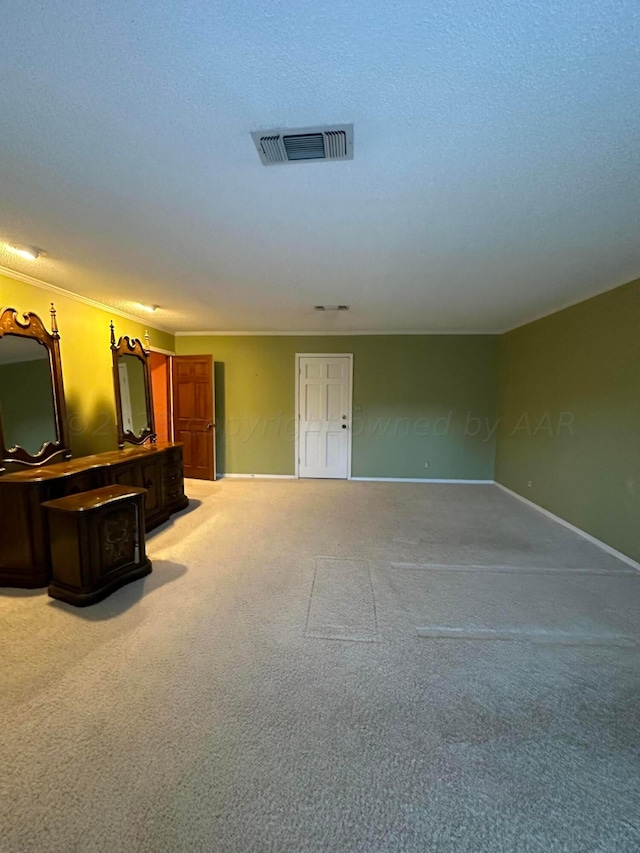 carpeted living room featuring a textured ceiling