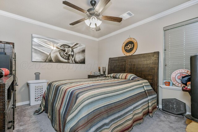 7402 Southbend Dr, Amarillo, TX 79119 - carpeted bedroom featuring ornamental molding and a ceiling fan