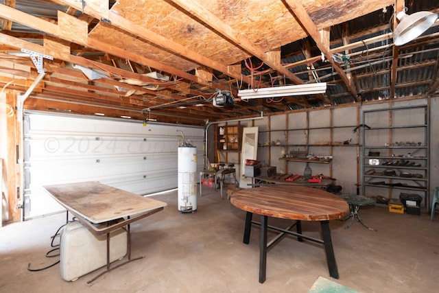 garage featuring a garage door opener and gas water heater