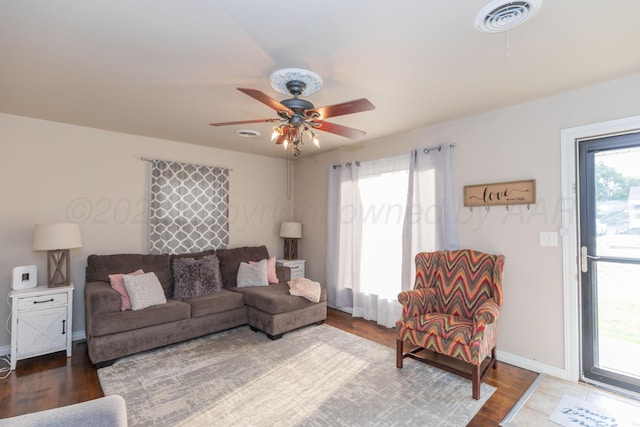 1910 S Seminole St, Amarillo, TX 79103 - living room with a ceiling fan and wood finished floors