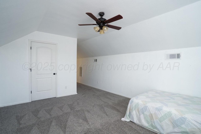 9909 Asher Ave, Amarillo, TX 79119 - carpeted bedroom with vaulted ceiling, ceiling fan, and baseboards