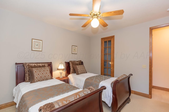 3616 Van Tassel St, Amarillo, TX 79121 - bedroom featuring light carpet, baseboards, and a ceiling fan