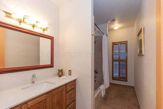3616 Van Tassel St, Amarillo, TX 79121 - bathroom with vanity, shower / bath combination with curtain, and tile patterned flooring