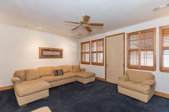 3616 Van Tassel St, Amarillo, TX 79121 - living area featuring carpet flooring, baseboards, a ceiling fan, healthy amount of natural light, and recessed lighting
