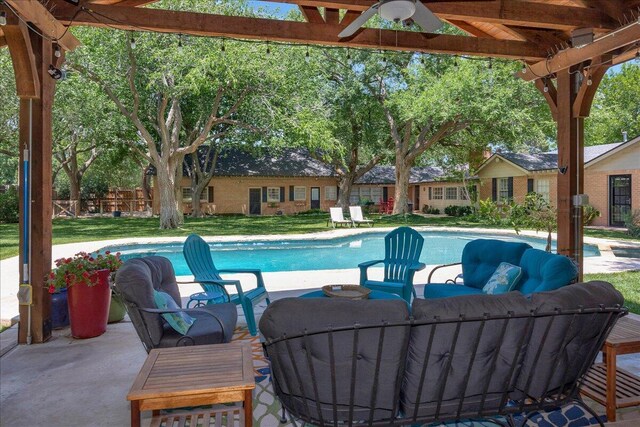100 S Avondale St, Amarillo, TX 79106 - swimming pool featuring ceiling fan, a patio area, and a lawn