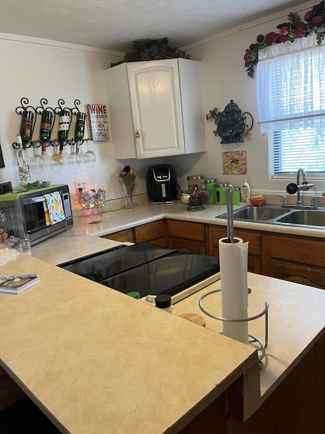 kitchen featuring white cabinetry, sink, and crown molding